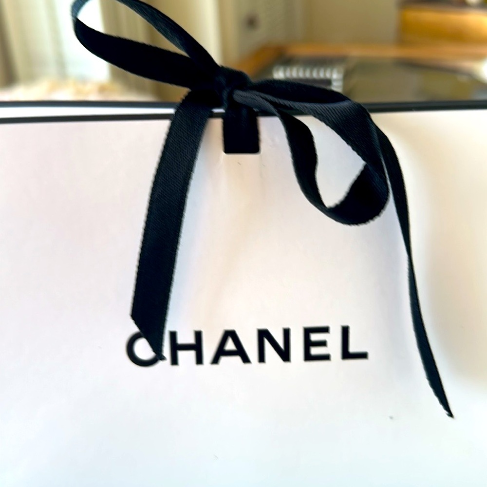 CHANEL White Gift Bag with Black Tie Ribbon UNISEX NWOT - Picture 4 of 8